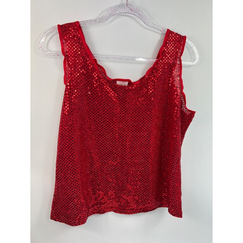 Gilligan & O'Malley Tank Top Women's Sz M Red Sequined